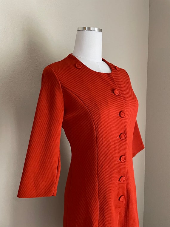 vintage 60s 70s dark burnt orange 3/4 sleeve dres… - image 5