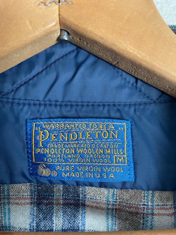 vintage 70s 80s tan blue plaid wool Lodge PENDLET… - image 8