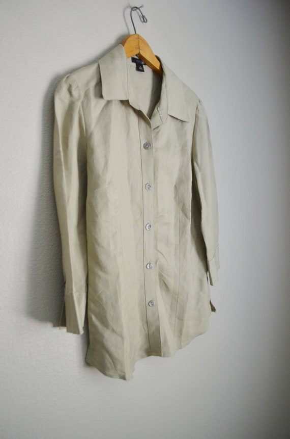 tan linen blouse / vintage 90s light tan linen bl… - image 5