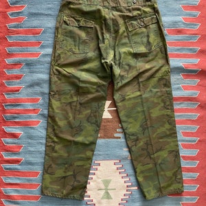Vintage 1970s Olive Drab Camo Utility Fatigues Military Trouser 42 42x31 OG Style Camouflage Trousers image 6