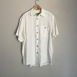 vintage 90s Linen Style Hemp Tencel Blend Ivory Short Sleeve - large
