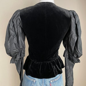 vintage 80s YVES SAINT LAURENT rive gauche black velvet taffeta peplum fitted jacket blouse/ women's x-small image 4