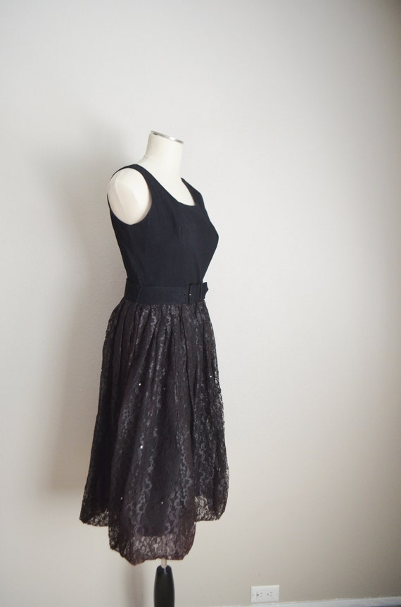 vintage60s velvet and lace tulle cocktail dress -… - image 2