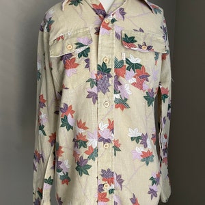 vintage 70s Levi's floral linen style leaves button-down blouse women's small/medium image 4