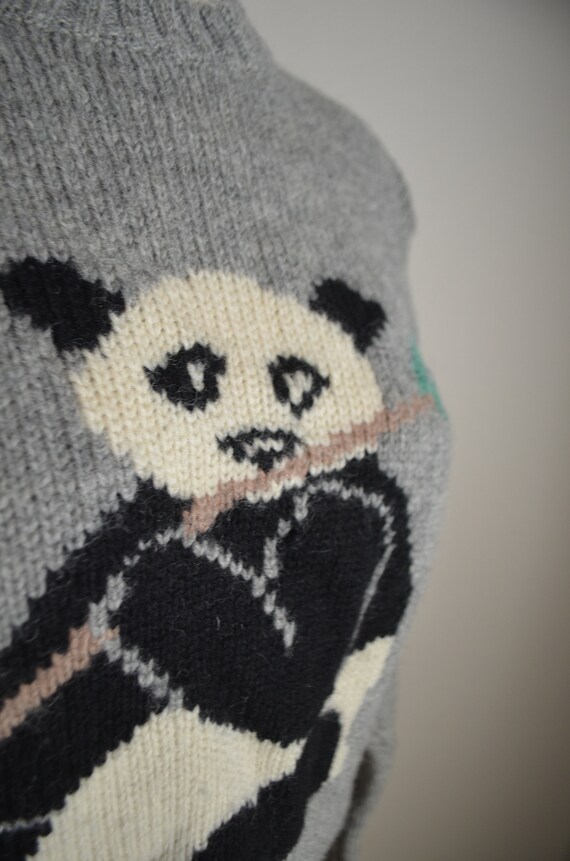 vintage 80s gray wool panda novelty sweater - wom… - image 7