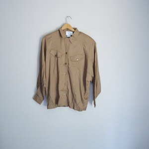 bown blouse / vintage 90s brown rayon button down soft blouse / minimal lightweight summer comfy button down blouse / womens small blouse image 4