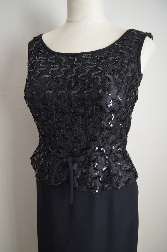 60s black cocktail sequin peplum holiday dress / … - image 5