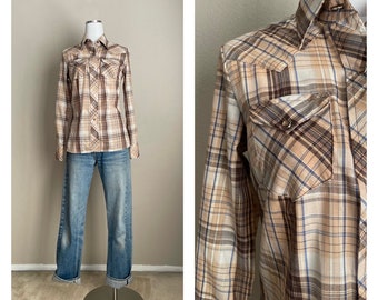 Vintage 70s 80s plaid country MILLER Pearl Snap Western Cut Shirt //  women's xsmall/small