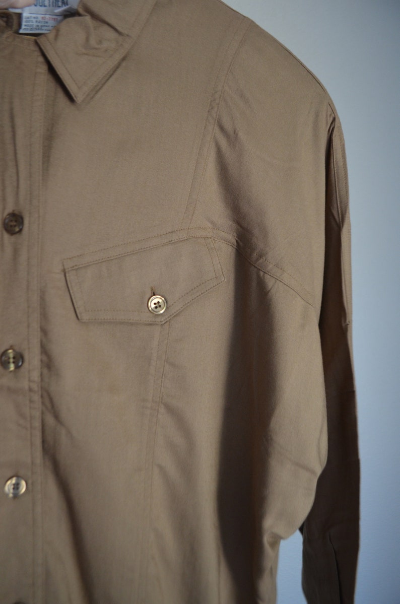 bown blouse / vintage 90s brown rayon button down soft blouse / minimal lightweight summer comfy button down blouse / womens small blouse image 5