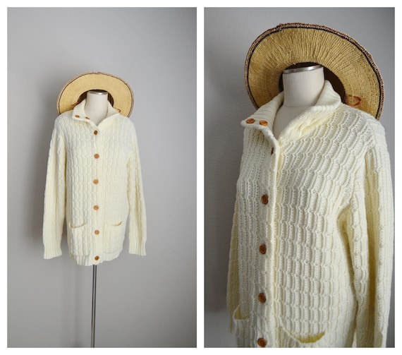 vintage 70s ivory cardigan / grandma cardigan / i… - image 1