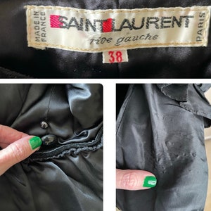 vintage 80s YVES SAINT LAURENT rive gauche black velvet taffeta peplum fitted jacket blouse/ women's x-small image 9