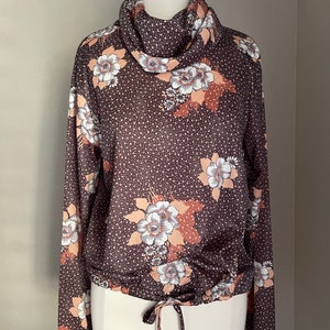 vintage 70s floral patterned cowl neck polyester blouse women's medium image 7