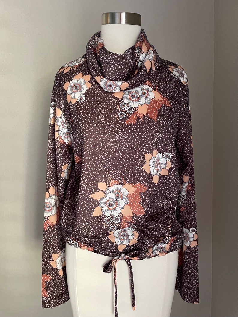 vintage 70s floral patterned cowl neck polyester blouse women's medium image 7