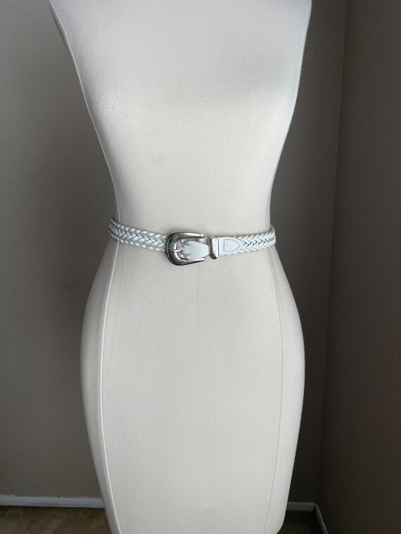 vintage 90s white skinny braided belt- ladies xsm… - image 5