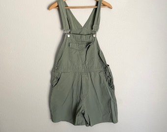 vintage 90 olive green shortall overall shorts dungaree -- women's medium- st. john's bay shortalls