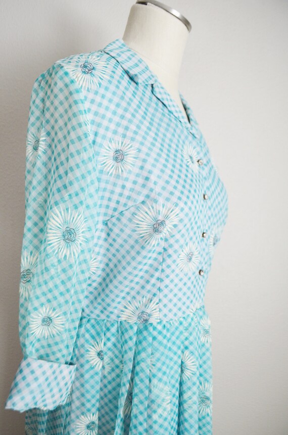 40s dress / vintage 1940s floral turquoise blue d… - image 7