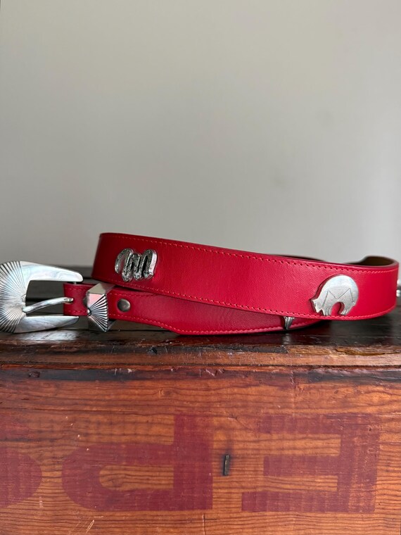 Vintage 90s Red Leather Southwestern Belt-- Women display picture 2