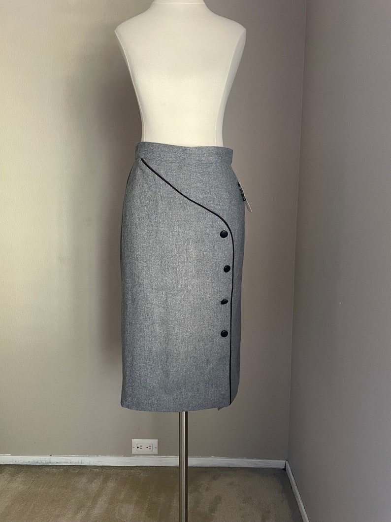 vintage 70s 80s black and gray wool pencil skirt xsmall 23/24 image 5