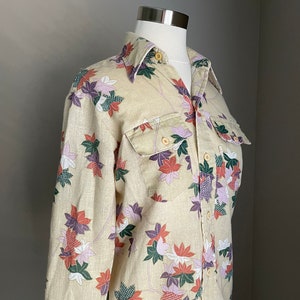 vintage 70s Levi's floral linen style leaves button-down blouse women's small/medium image 5