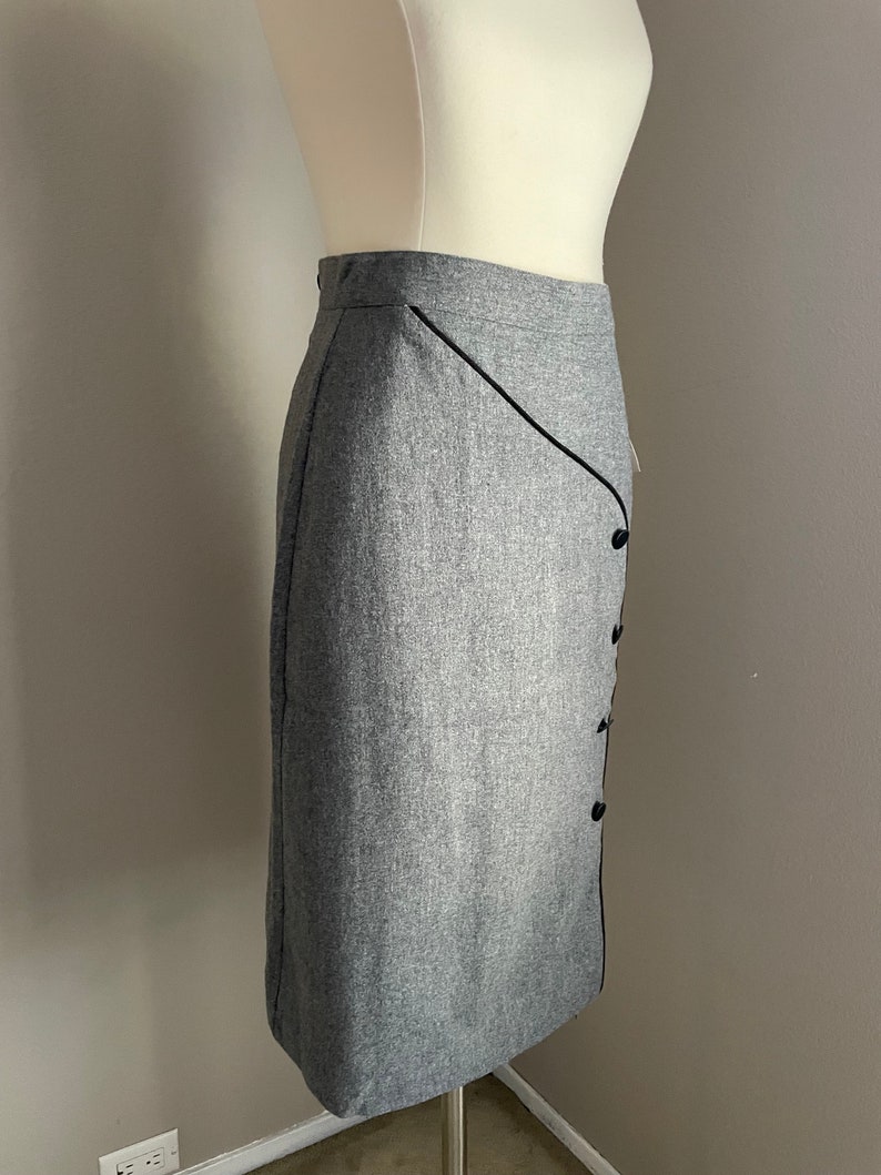 vintage 70s 80s black and gray wool pencil skirt xsmall 23/24 image 3