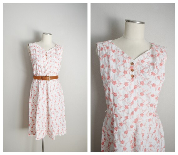 40s pink white floral embroidered sundress -- smal