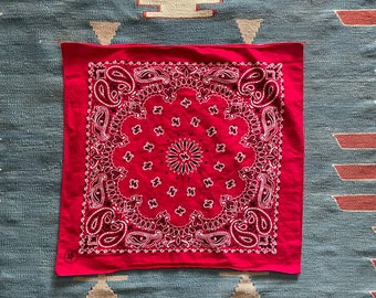 vintage 80s red hav-a-hank western bandana USA made handkerchief - soft worn in square