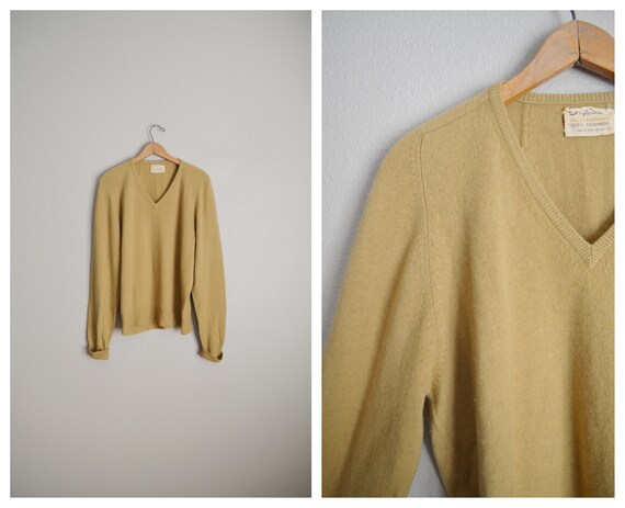 vintage 60s camel tan cashmere sweater - mens medi