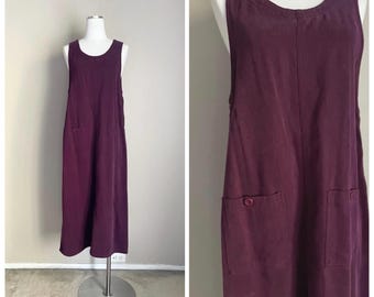 Will Not Ship Until May 21st (5/21) - vintage 90s purple corduroy jumper market dress- petite medium