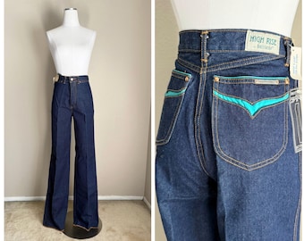Vintage 80s Brittania Dark Wash High Rise Straight Leg Raw Hem Jeans - Deastock 24x36