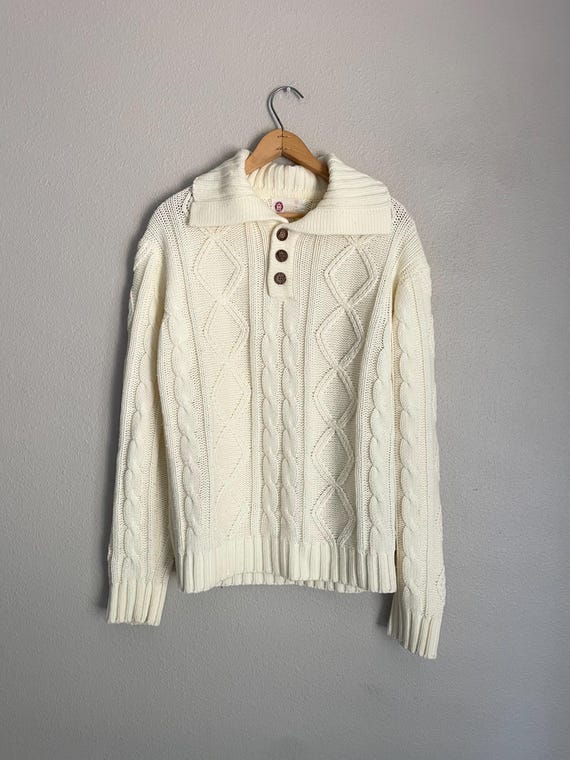 Vintage 70s Ivory Shawl Neck Acrylic King
