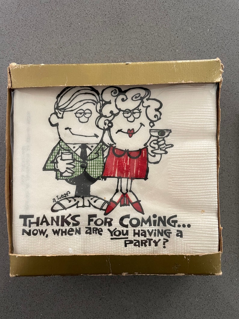 Vintage 60s 70s Mod Funny Cocktail Dessert Paper Napkins set of 40 with box image 5