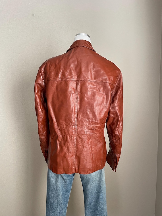Vintage 70s Burnt Orange Brown Leather jacket -me… - image 7