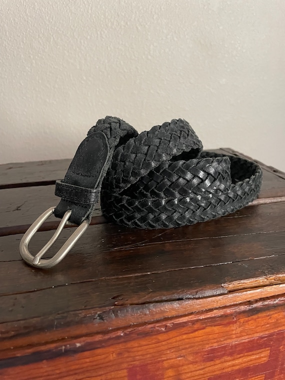 Vintage 90s Black Woven Leather Braided Belt - siz