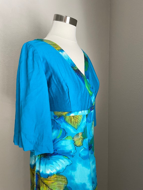 vintage 60s 70s blue green floral Hawaiian Lauhal… - image 3