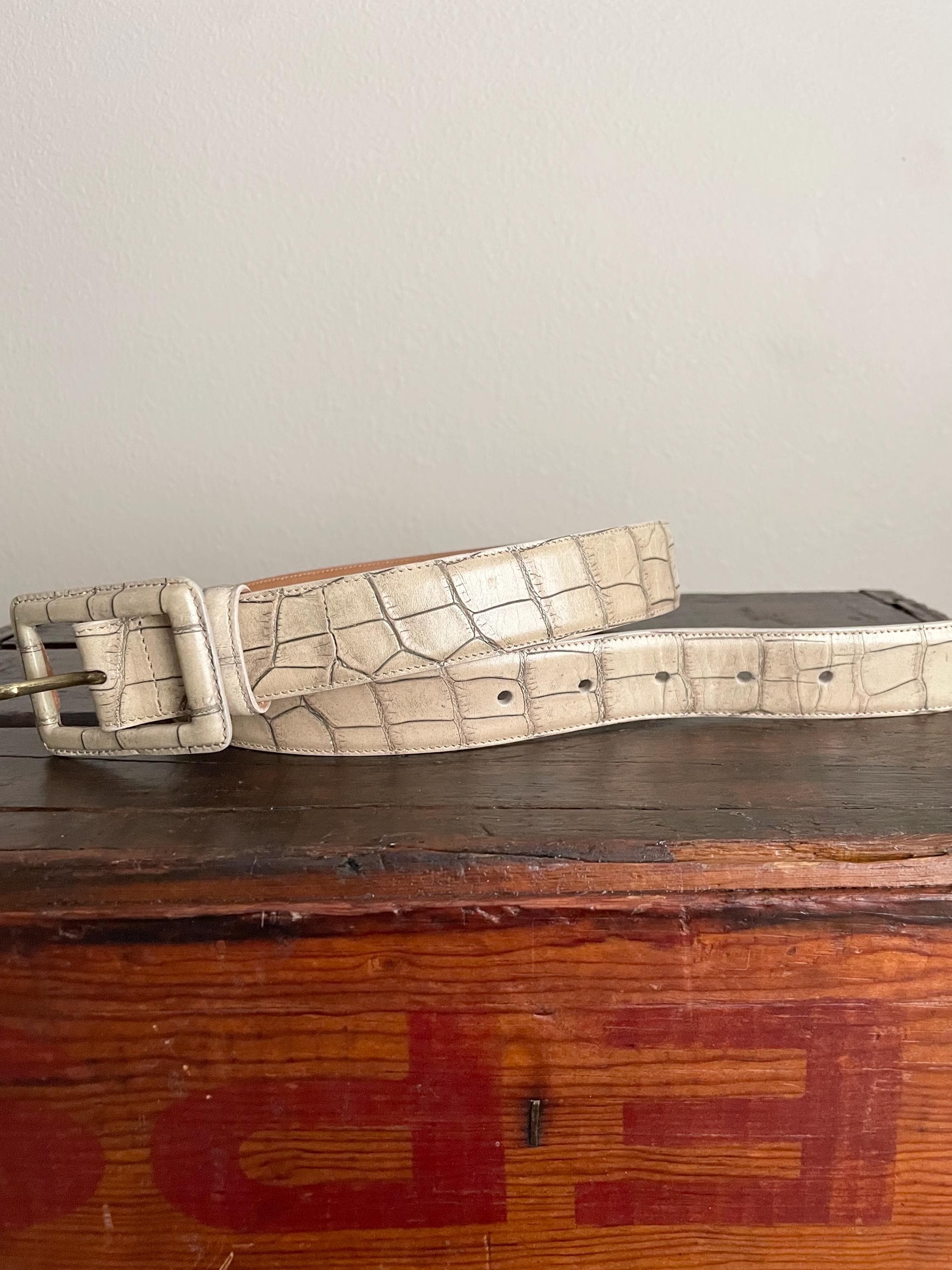 Giorgio Armani leather belt croc embossed Neutral Beige Vintage 93cm 36.5 In Biagio Croc Embossed DARK BROWN Men main image 3