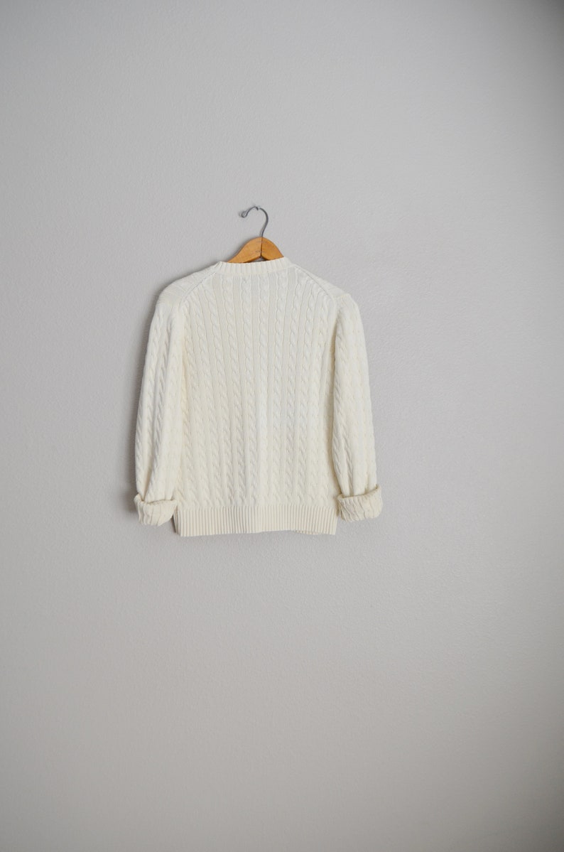 vintage 90s lands/' End Ivory classic cable knit lightweight cardigan sweater cream knit medium weight preppy cardi- ladies medium