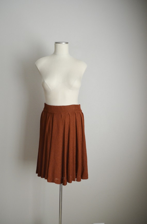 vintage 80s mini flouncy brown summer knit skirt … - image 2