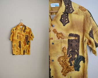 vintage 60s Tiki style mid century modern Penney's luau tiki shirt -- men's small/medium