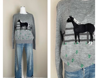 vintage 70s 80s H Bar C Ranchwear horse pullover sweater -unisex medium cottagecore sweater