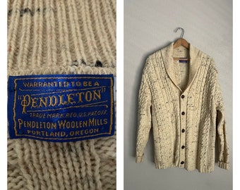 Vintage 60s Heather Oatmeal Shawl Neck Cardigan PENDLETON Sweater // men's medium  - unisex