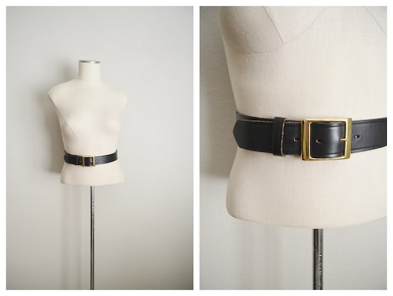 black wide leather belt - 28