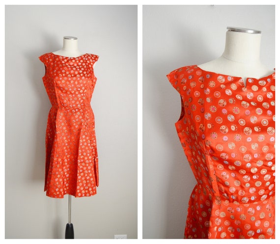 1940s red silk asian dress - medium