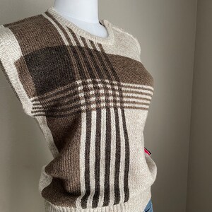 Vintage 80s Tam-Jay Brown Beige Striped Sweater Vest Deadstock women's small image 4