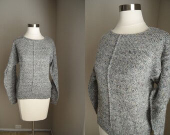 vintage 80s marled veriagated heather gray lightweight sweater - small