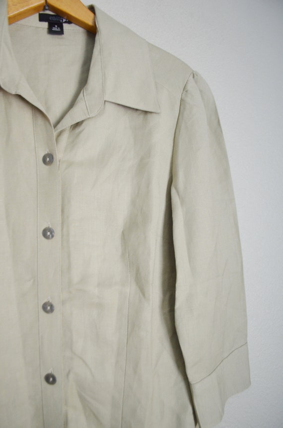 tan linen blouse / vintage 90s light tan linen bl… - image 6