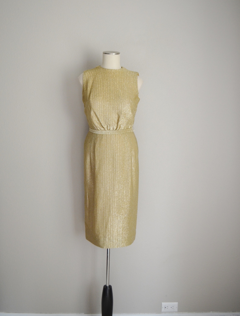 vintage 60s gold shimmer dress / vintage mid century gold party dress deadstock xsmall image 2