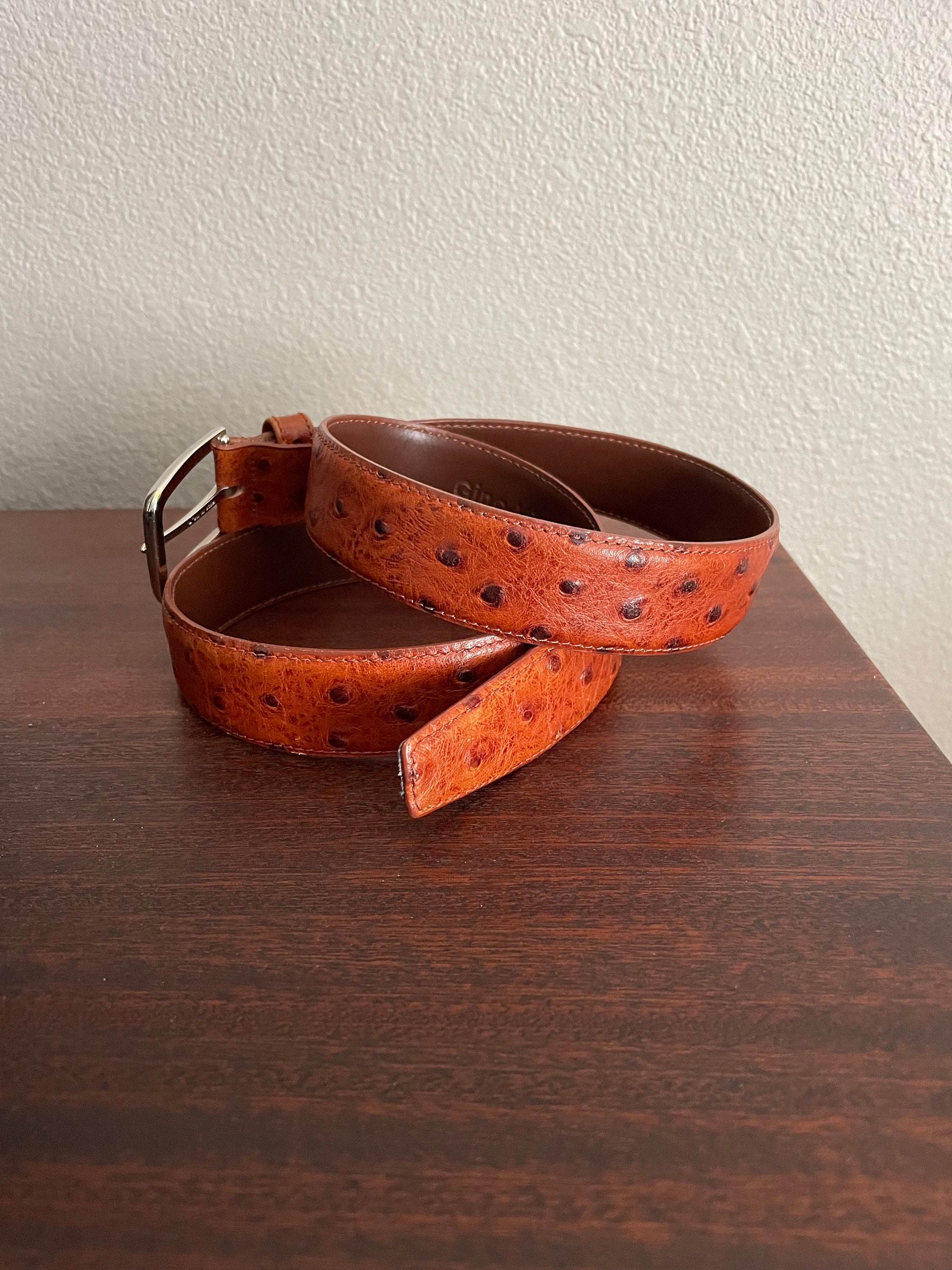 Rustic Butter Ostrich Leather Belt