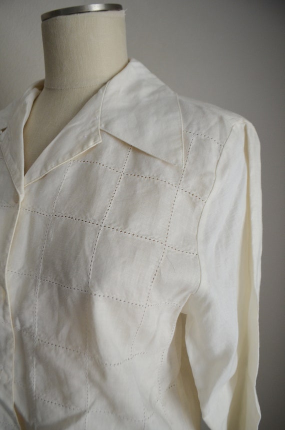 ivory linen tunic top / vintage 80s long ivory of… - image 2