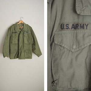 vintage 70s/80s m65 military jacket field jacket olive green drab coat with hood men's small short image 1