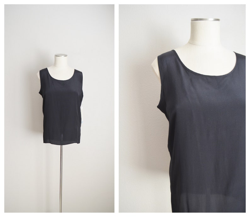 black silk tank vintage 90s black silk tank sleeveless blouse deadstock top womens small medium